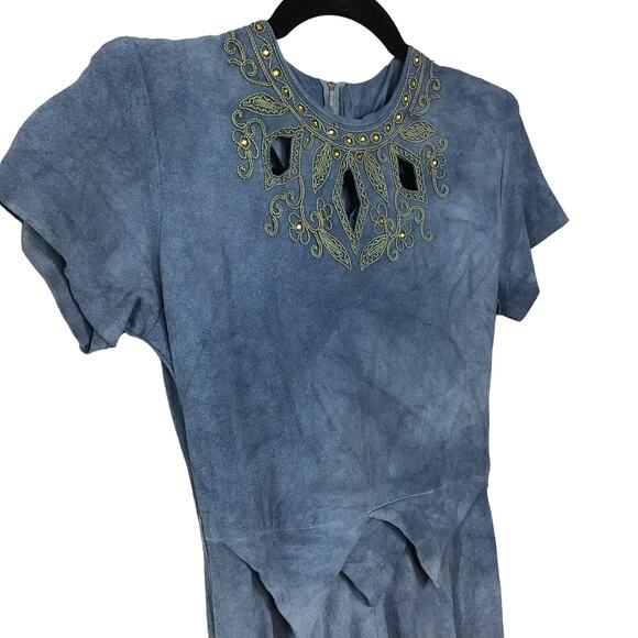 vintage 40's dress with‎ cutouts blue XS - Picture 5 of 9